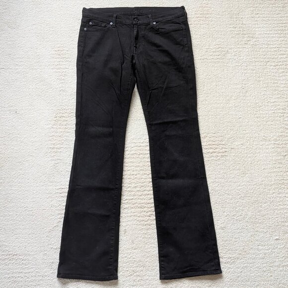 LN 7 For All Mankind Black Bootcut Jeans Women's 32 x 34.5 Long Pants Stretch - Picture 1 of 12